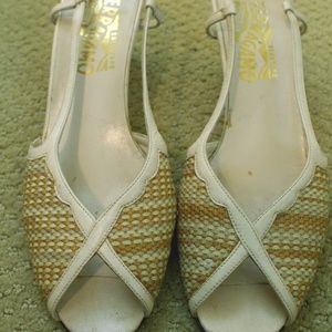 Vintage Ferragamo Kitten, Peep-Toe Heels